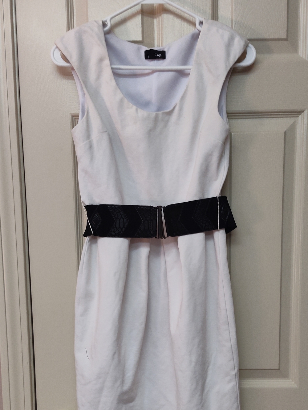 bebe White Midi Dress with Black Waist Accent